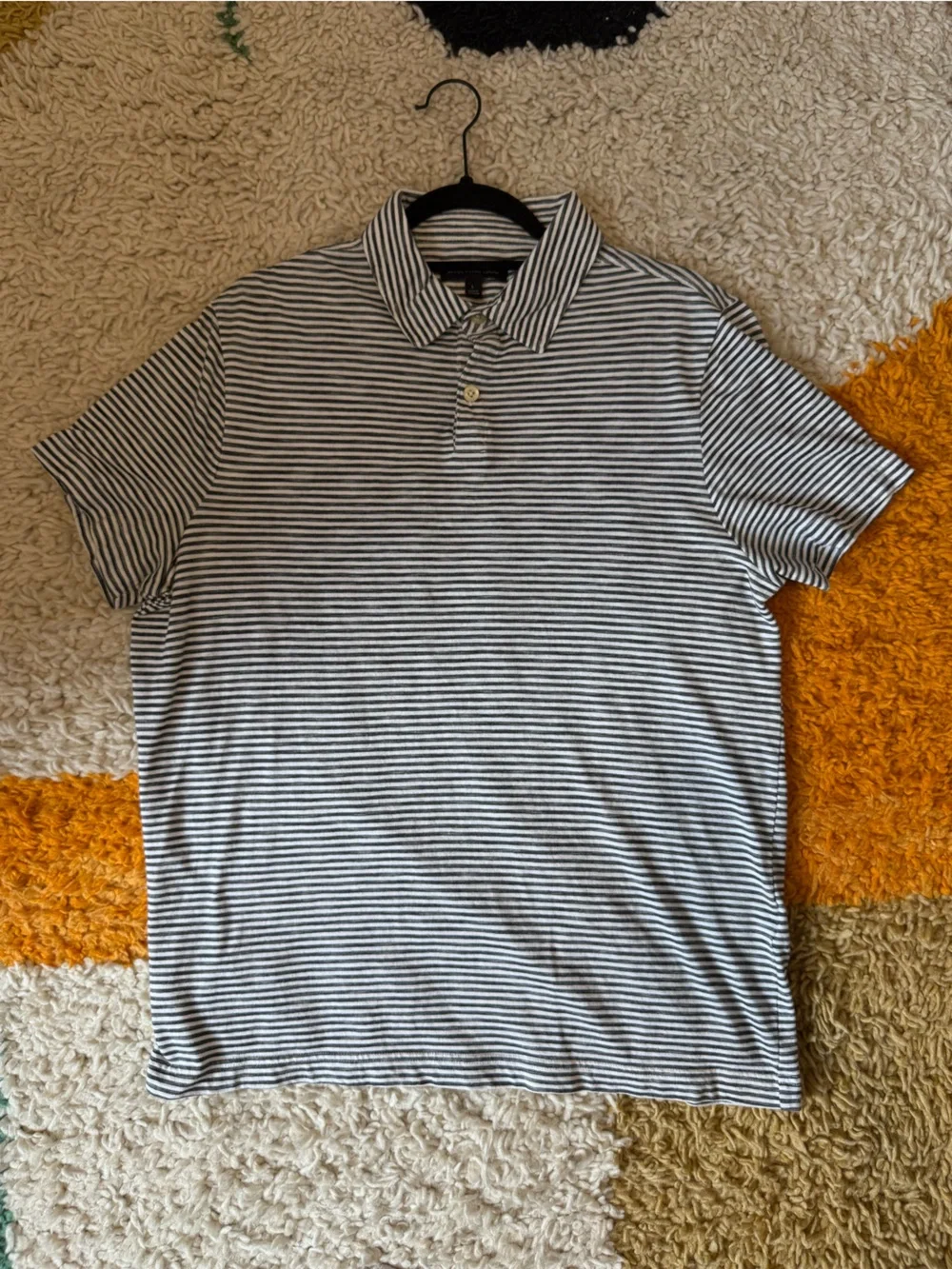 Banana Republic Black and White Striped Polo Shirt
